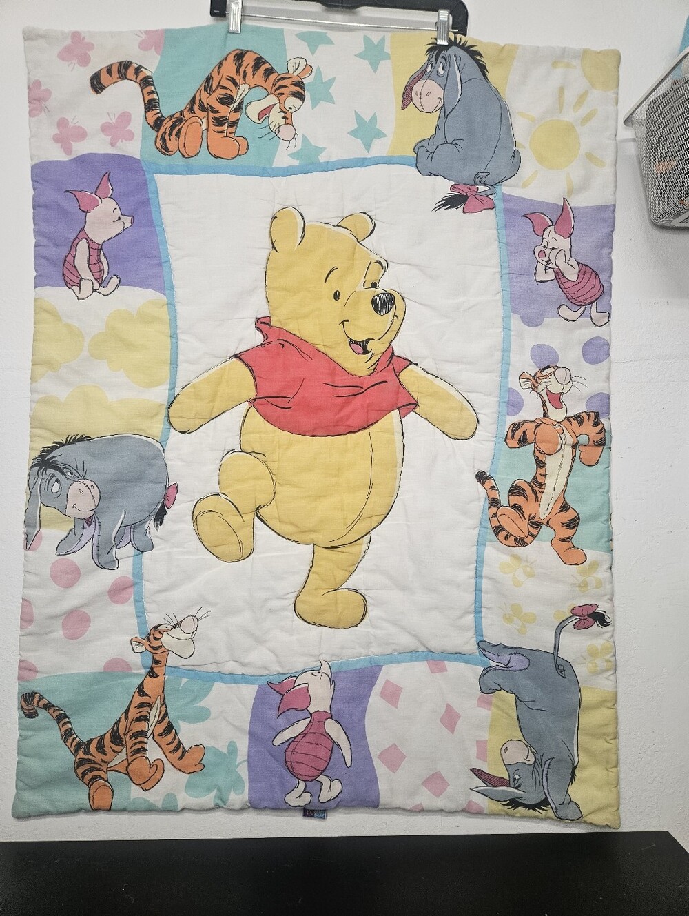 90’s VTG 1995 Disney Winnie The Pooh Quilt Crib Blanket Patchwork